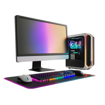 Modern RGB Gaming Computer Setup With Accessories png