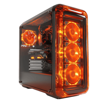 Illuminated Orange Transparent PC Gaming Computer Case png