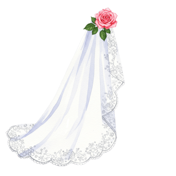 Elegant wedding veil with rose transparent background bridal accessories romantic setting close-up view love concept png