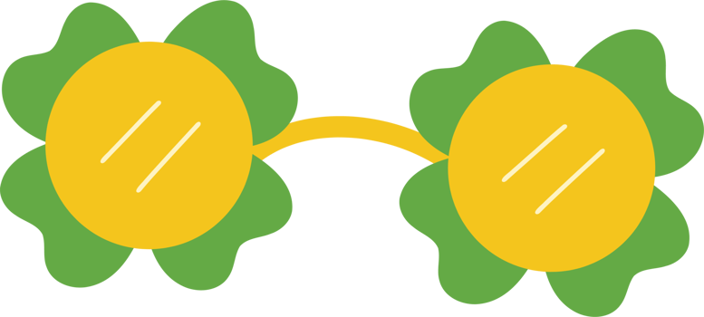Two yellow and green sunflowers with two eyes png