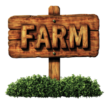 Wooden Farm Sign With Green Bush Below. cut out png