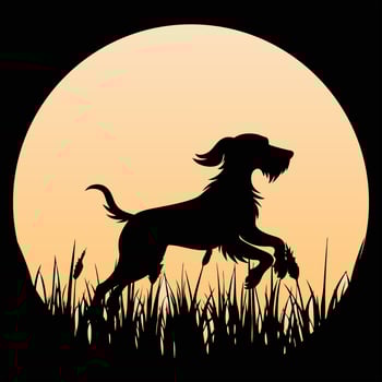 Spinone Italiano Dog Silhouette in Retro Sunset Design vector