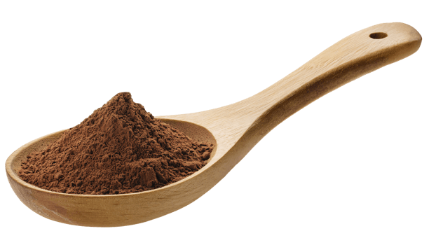 wooden spoon filled with cocoa powder, rich and aromatic chocolate ingredient, fine ground cacao, essential for baking, on isolated background png