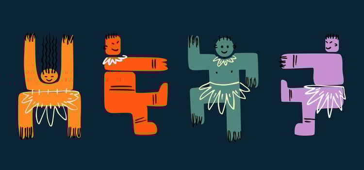 Funny abstract men. Dancing geometric creatures. The natives. illustration hand-drawn. vector