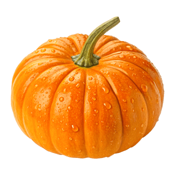 Photorealistic Orange Pumpkin with Water Droplets and Glossy Surface png