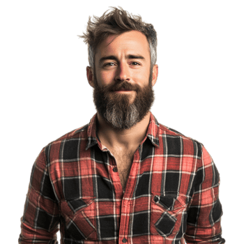 Confident Man with Beard and Plaid Shirt Against Transparent Background for Casual Branding Lifestyle Promotions, or Modern Campaigns png