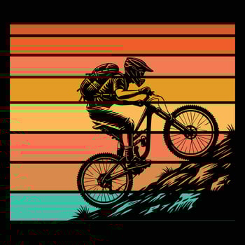 Sunset Bicyclist Silhouette in Retro Style vector