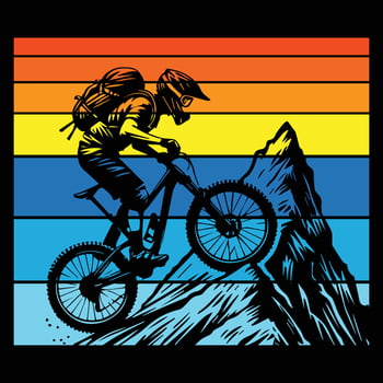 Sunset Horizon with Mountain Biker Silhouette vector
