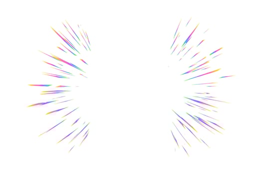 Light burst with rainbow prism effect. Halo flare sparkles of crystal. Radial holographic color explosion. Comic speed lines glare beams with sparks and neon reflection vector