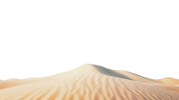 Wide angle shot of clean smooth desert dune isolated transparent background no sky png