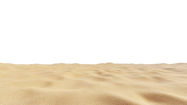 Wide angle shot of a clean smooth desert dune isolated transparent background no sky png