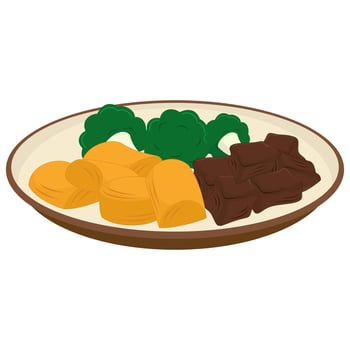 Plate of food with broccoli, meat and potatoes vector