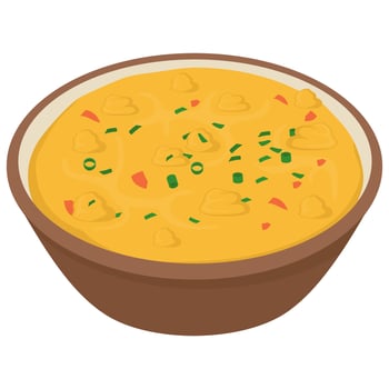 A bowl of soup with green onions and cheese vector