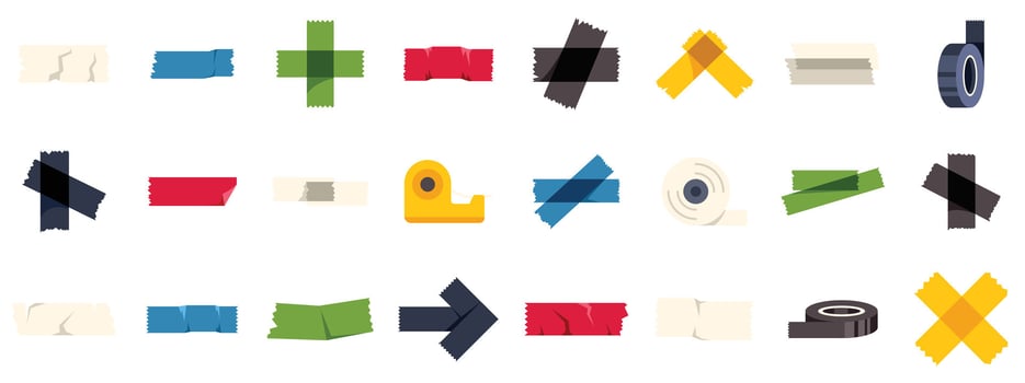 Colorful adhesive tapes and dispensers collection for various fixing needs vector