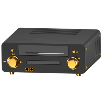 3D illustration of a black and gold CD Player png