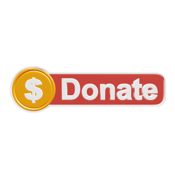 3d Donate button. Red Donate button and yellow coin. 3D illustration for social networks png