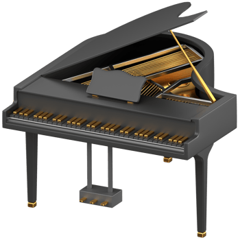 A black grand piano with gold trim png