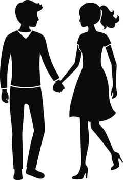 Silhouette of a couple holding hands vector