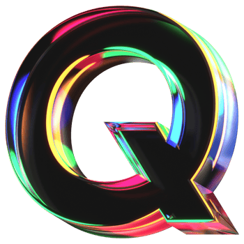 3D icon of a glass character Q png