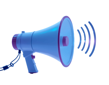 Blue megaphone with sound waves. Communication concept. png