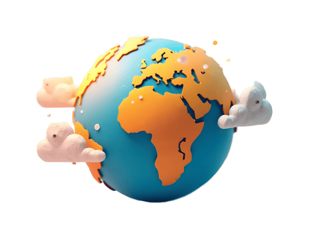 Cartoon Earth Globe Surrounded by Fluffy Clouds png