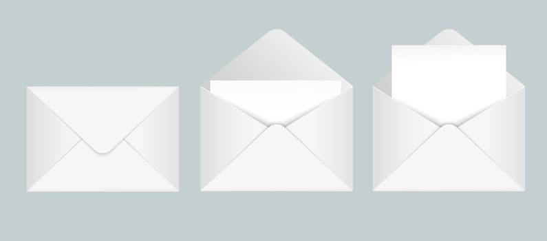 white paper envelopes set. Mail and postcard. Incoming massage. Messenger icons. vector