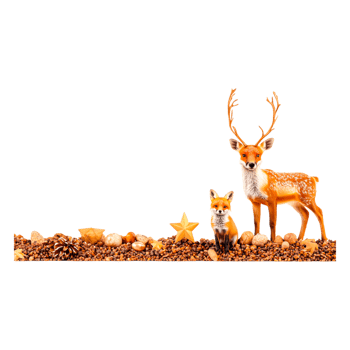 Cute deer family with fawn and decorative autumn elements png