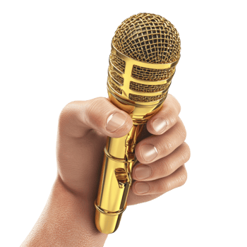 A Golden Microphone Held Firmly In A Hand png