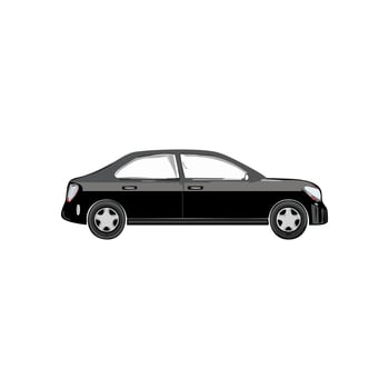Black car illustration isolated on white background. Side view. Front view. vector