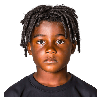 Young Boy with Natural Curly Hair and Intense Expression png