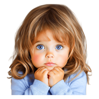 Cute Child with Big Blue Eyes and Long Brown Hair Looking Curious png
