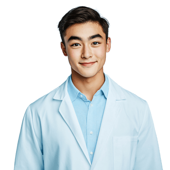 Trustworthy Young Doctor from Asia in a Crisp White Coat png