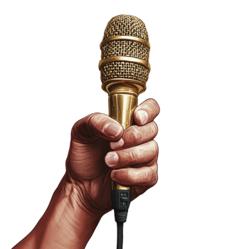 A hand firmly grips a golden microphone png