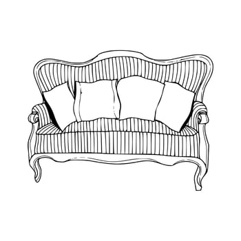 A drawing of a couch with pillows vector