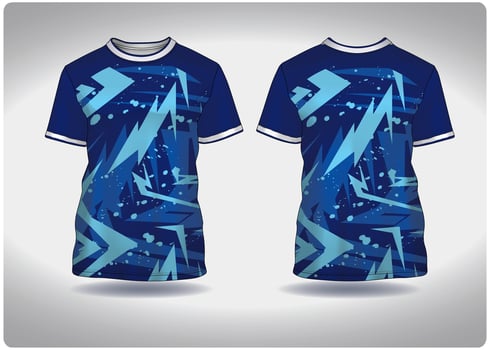 EPS jersey sports shirt .Lightning stained blue pattern design, illustration, textile background for round neck sports t-shirt, football jersey shirt vector