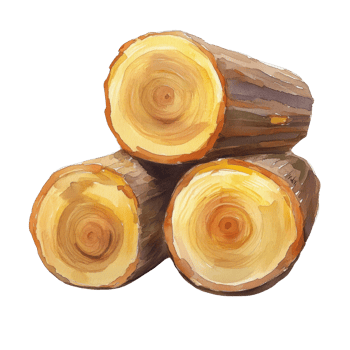 Watercolor Painting of Three Stacked Wood Logs png
