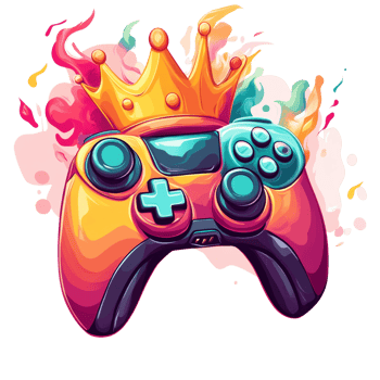 A Colorful Game Controller Wearing a Golden Crown. cut out png