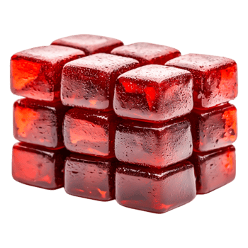 Colorful Red Jelly Cubes Stacked Array with Reflection on White Surface png