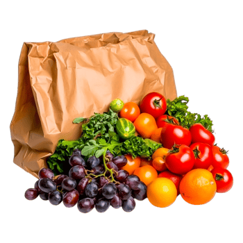 Fresh Organic Produce with Paper Bag and Colorful Healthy Fruits png