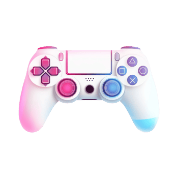 A modern white game controller with pink and blue accents png