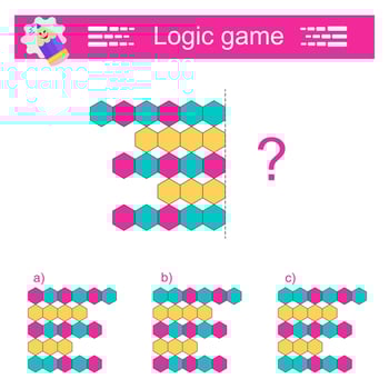 Logic game. IQ training test. Find the correct net. Printable worksheet. Answer is c vector