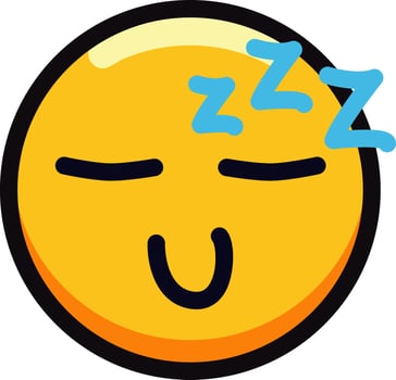 Yellow sleeping emoji with closed eyes and zzz symbol. vector
