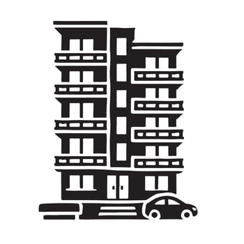 Modern Apartment Building Silhouette with Car vector
