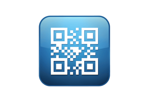 A qr code on a blue button png