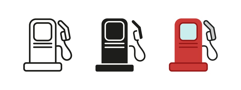 Gas station fuel pump icon. Petroleum service illustration. Car refueling symbol. Energy supply station sign. Gasoline power distribution pictogram. Transportation fuel design. vector