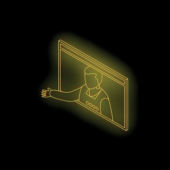 Neon yellow online teacher explaining during conference vector