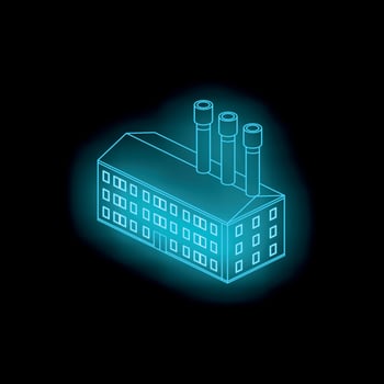 Glowing neon factory icon representing manufacturing and industry vector