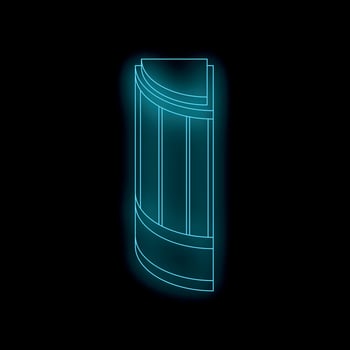 Neon blue glowing building on black background representing modern architecture vector