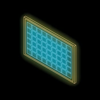Glowing neon solar panel representing renewable energy on black background vector