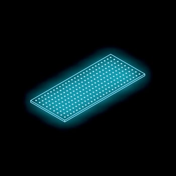 Neon blue perforated isometric surface glowing on dark background vector